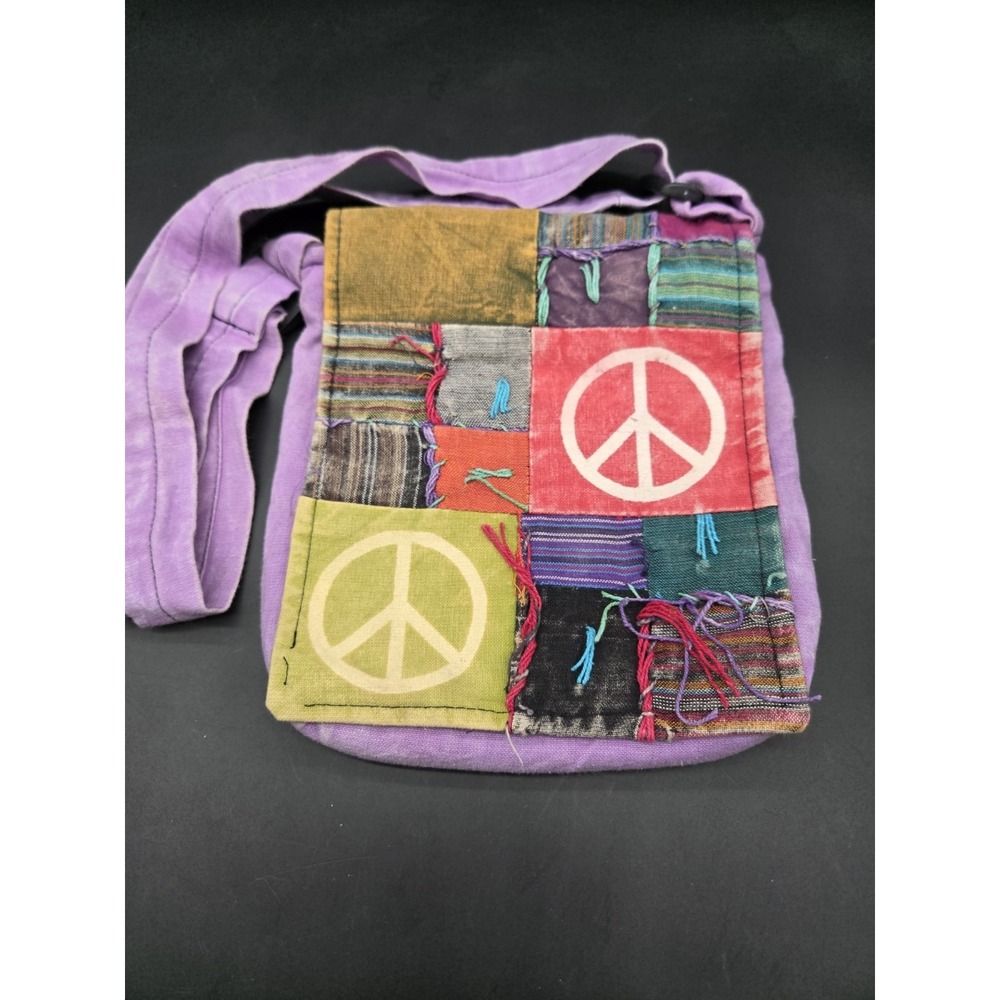 Rising International Women Multicolor Peace Crossbody Bag Boho Patchwork Canvas